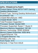 ASUS PRIMEX870-PWIFI Prime X870-P WIFI Gaming Desktop Motherboard