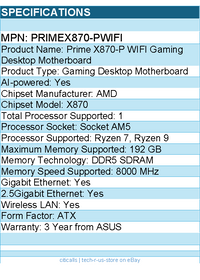ASUS PRIMEX870-PWIFI Prime X870-P WIFI Gaming Desktop Motherboard