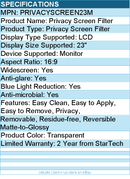 StarTech PRIVACYSCREEN23M Monitor Privacy Screen for 23" Display - Widescreen
