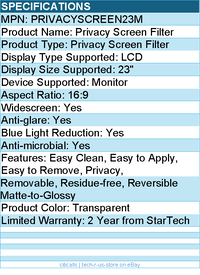 StarTech PRIVACYSCREEN23M Monitor Privacy Screen for 23" Display - Widescreen
