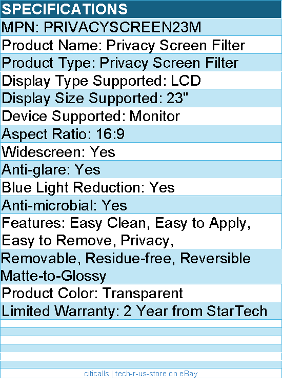 StarTech PRIVACYSCREEN23M Monitor Privacy Screen for 23" Display - Widescreen