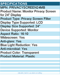 StarTech PRIVACYSCREEN24MB Monitor Privacy Screen for 24" Display