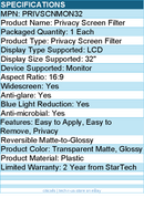 StarTech PRIVSCNMON32 Monitor Privacy Screen for 32 inch Display, Widescreen