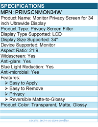 StarTech PRIVSCNMON34W Privacy Screen - 21:9 Widescreen for 34 inch Monitor