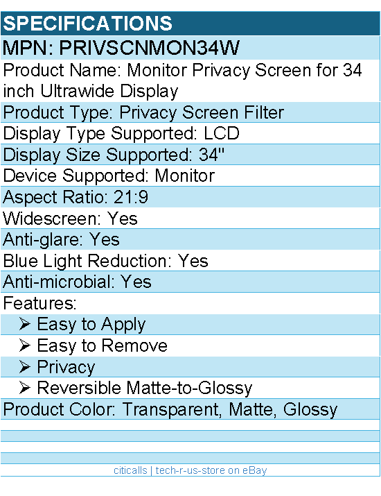 StarTech PRIVSCNMON34W Privacy Screen - 21:9 Widescreen for 34 inch Monitor
