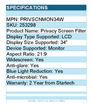 StarTech PRIVSCNMON34W Monitor Privacy Screen for 34 inch Ultrawide Display