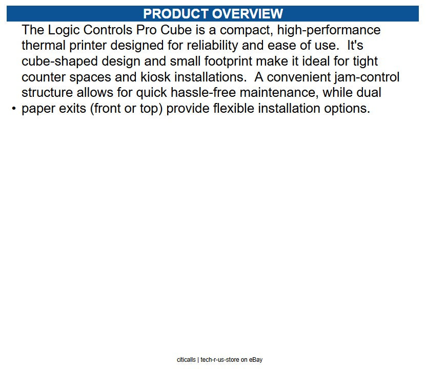 Logic Controls PRO CUBE PRINTER Controller, Thermal Cube Receipt Printer
