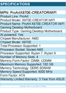 ASUS ProArtX870E-CREATORWIFI Gaming Desktop Motherboard - Socket AM5 - ATX