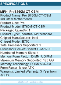 ASUS ProB760M-CT-CSM Pro B760M-CT-CSM Industrial Motherboard - Socket LGA-1700