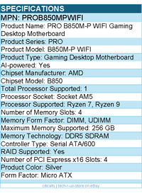 MSI PROB850MPWIFI B850M-P WIFI Gaming Desktop Motherboard - AMD B850 Chipset