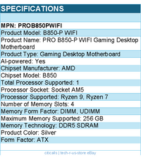 MSI PROB850PWIFI Gaming Desktop Motherboard - AMD B850 Chipset - Socket AM5