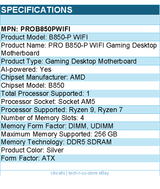 MSI PROB850PWIFI Gaming Desktop Motherboard - AMD B850 Chipset - Socket AM5
