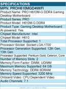 MSI PROH610MGD4WIFI H610M-G DDR4 Gaming Desktop Motherboard - Intel H610 Chipset