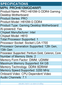 MSI PROH610MGD4WIFI H610M-G DDR4 Gaming Desktop Motherboard - Intel H610 Chipset