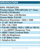 MSI PROMP225V PRO MP225V 21" Class Full HD LCD Monitor - 16:9 - Black