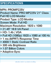 MSI PROMP225V PRO MP225V 21" Class Full HD LCD Monitor - 16:9 - Black