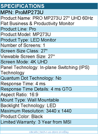 MSI ProMP273U Pro MP273U 27" Class 4K UHD LED Monitor - 16:9 - Black