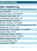 MSI PROMP341CQ Monitor - Pro MP341CQ 34 VA WUQHD 3440x1440 21:9 100Hz - Retail