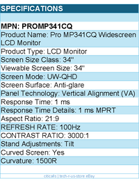 MSI PROMP341CQ Monitor - Pro MP341CQ 34 VA WUQHD 3440x1440 21:9 100Hz - Retail
