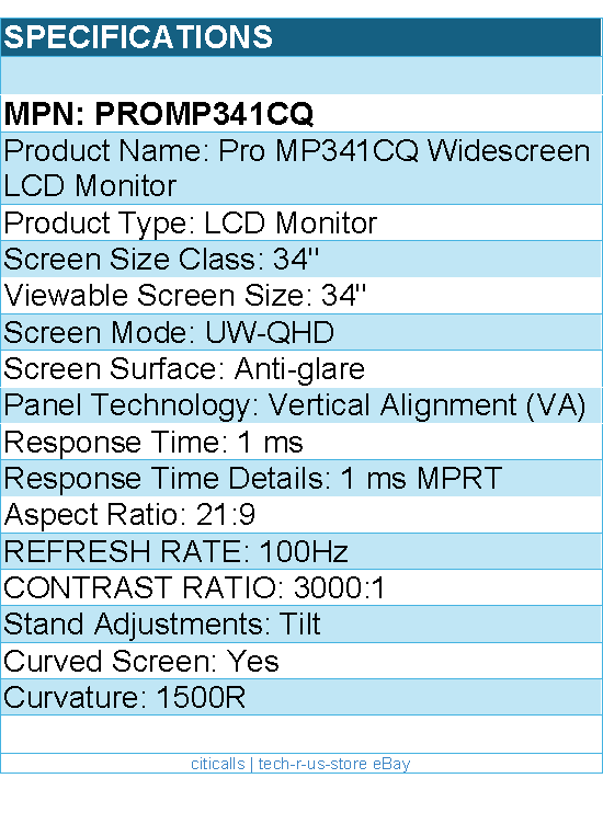 MSI PROMP341CQ Monitor - Pro MP341CQ 34 VA WUQHD 3440x1440 21:9 100Hz - Retail