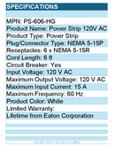 Eaton Tripp Lite Series PS-606-HG Safe-IT Medical-Grade Power Strip
