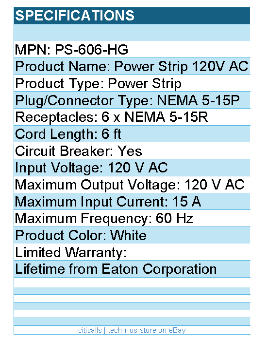 Eaton Tripp Lite Series PS-606-HG Safe-IT Medical-Grade Power Strip