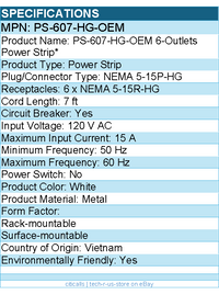 Eaton Tripp Lite Series PS-607-HG-OEM Safe-IT UL 1363A Medical-Grade Power Strip