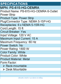 Eaton Tripp Lite Series PS-615-HG-OEMRA 6-Outlet Power Strip - White