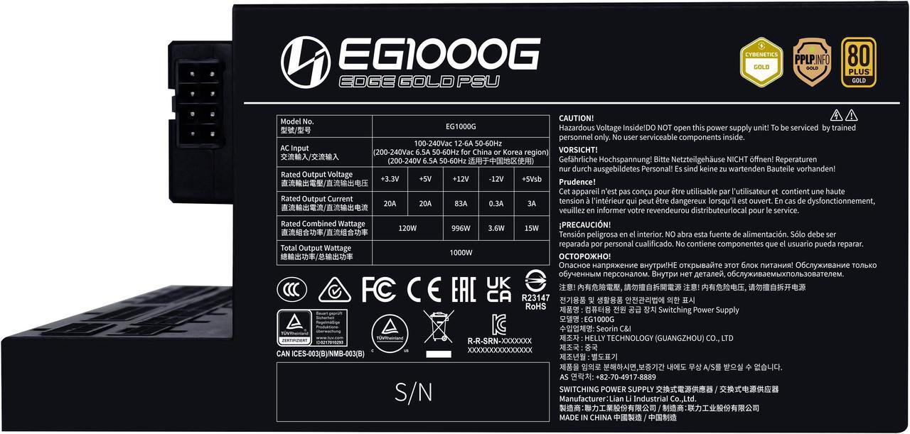 Lian Li EG1000G.BH 1000W Full Modular Power Supply w FAN HUB Gold  L-Shape Black