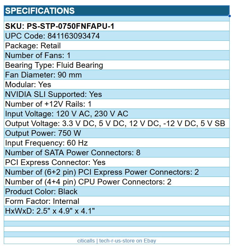 ThermalTake PS-STP-0750FNFAPU-1 Toughpower SFX 750W SFX Plat Modular Power Supp