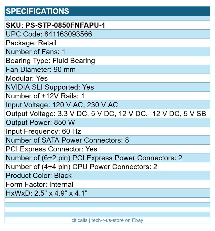 ThermalTake PS-STP-0850FNFAPU-1 Toughpower SFX 850W SFX Plat Modular Power Supp