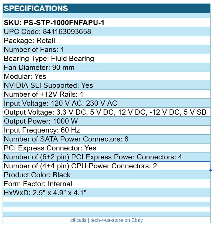 ThermalTake PS-STP-1000FNFAPU-1 Toughpower SFX 1000W SFX Plat Modular Power Supp