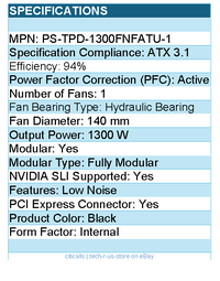 Thermaltake PS-TPD-1300FNFATU-1 Power Supply - Toughpower TF3 1300W ATX 3.1