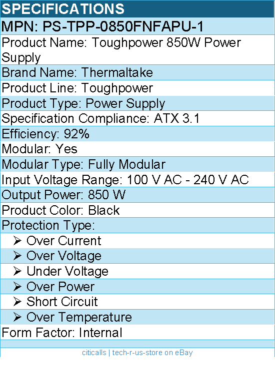 Thermaltake PS-TPP-0850FNFAPU-1 Toughpower 850W Power Supply