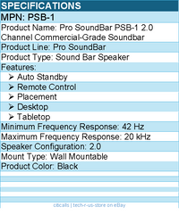 Harman JBL Professional PSB-1 Pro SoundBar 2.0 Sound Bar Speaker - Black