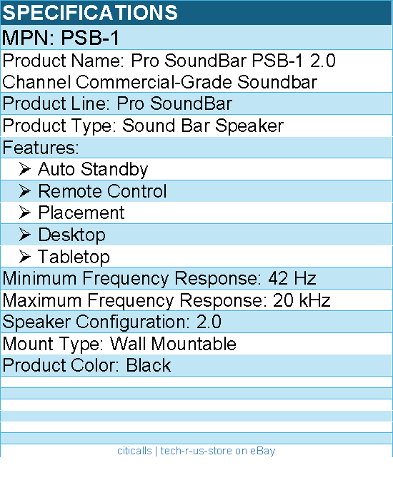 Harman JBL Professional PSB-1 Pro SoundBar 2.0 Sound Bar Speaker - Black