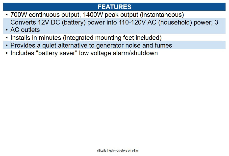 Eaton PV700HF 700W PowerVerter Ultra-Compact Inverter with 3 Outlets - 12V DC