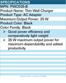 Codi PWC035-B Thin Wall Charger  - Black - 35 W maximum output power