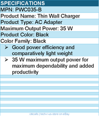 Codi PWC035-B Thin Wall Charger  - Black - 35 W maximum output power