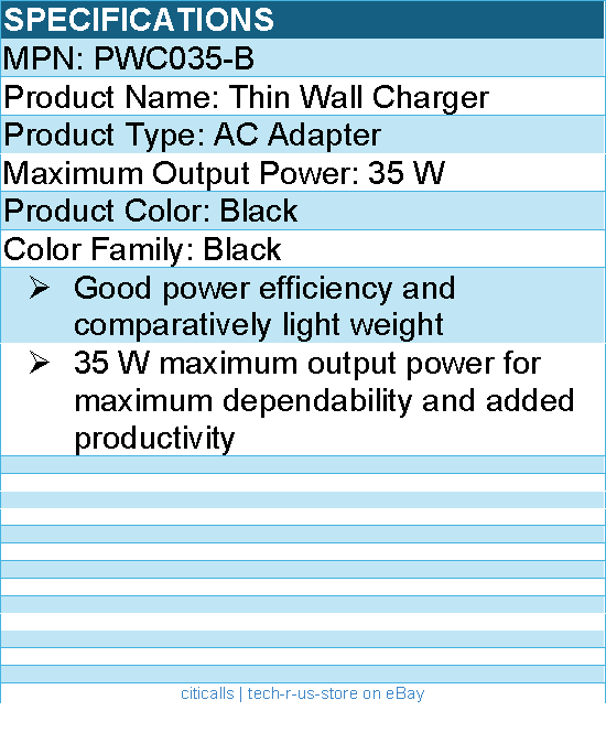 Codi PWC035-B Thin Wall Charger  - Black - 35 W maximum output power