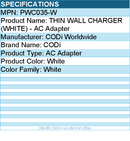 Codi PWC035-W THIN WALL CHARGER (WHITE) - AC Adapter