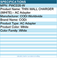 Codi PWC035-W THIN WALL CHARGER (WHITE) - AC Adapter