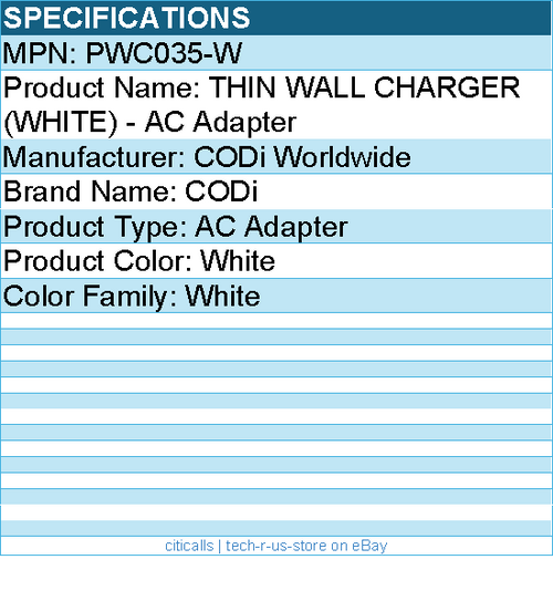 Codi PWC035-W THIN WALL CHARGER (WHITE) - AC Adapter