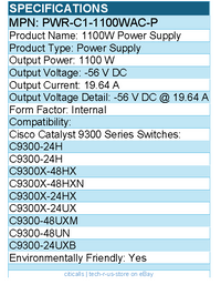 Cisco PWR-C1-1100WAC-P 1100W Power Supply - Internal - 80 Plus Platinum