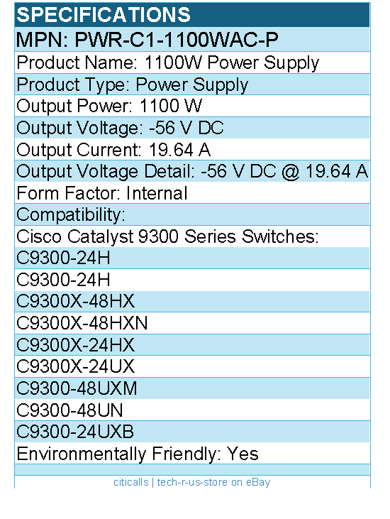 Cisco PWR-C1-1100WAC-P 1100W Power Supply - Internal - 80 Plus Platinum