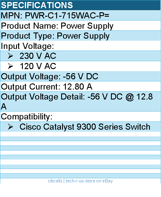 Cisco PWR-C1-715WAC-P= 715W AC 80+ PLAT CONFIG 1 PWR - Power Supply