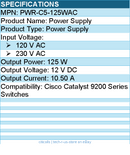 Cisco PWR-C5-125WAC Power Supply - 120 V AC, 230 V AC Input - 12 V DC Output