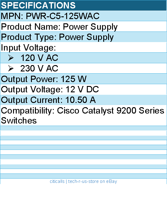 Cisco PWR-C5-125WAC Power Supply - 120 V AC, 230 V AC Input - 12 V DC Output