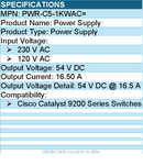 Cisco PWR-C5-1KWAC= Power Supply for Cisco Catalyst 9200 Series Switches
