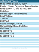 Cisco PWR-IE50W-AC-IEC= Expansion Power Module for IE-3000-4TC Switches